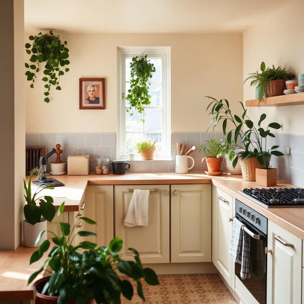 Bright, freshly cleaned home kitchen with plants and natural light